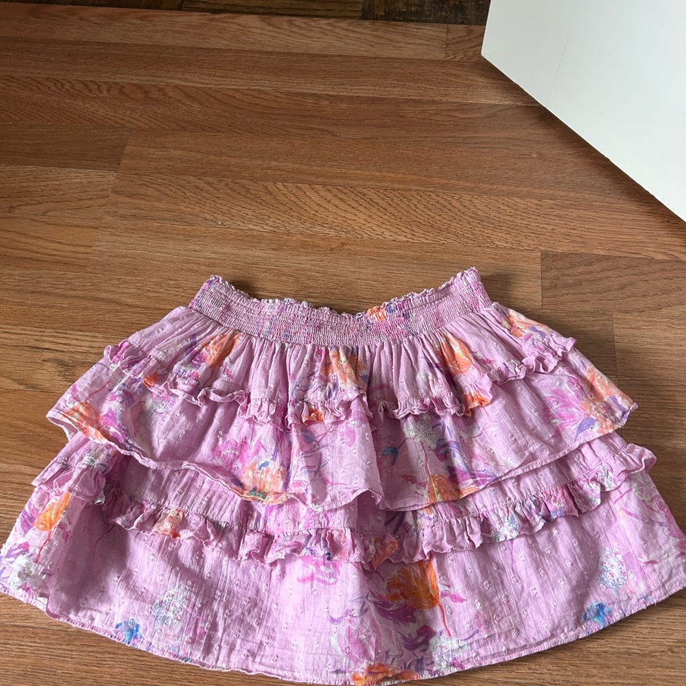 girls love shack fancy Floral Ruffled Skirt in Pink and Orange